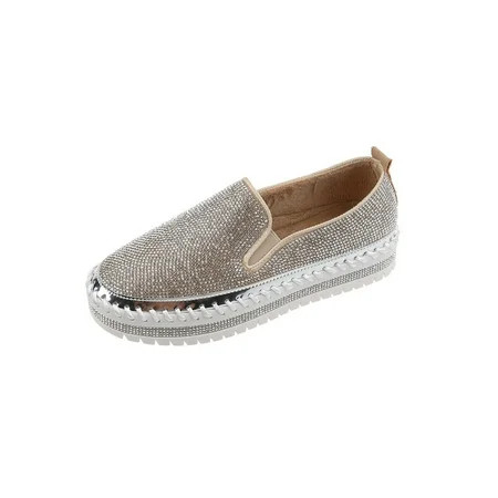Women s Rhinestones Loafers Moccasins Pumps Slip On Flats Platform | Walmart (US)