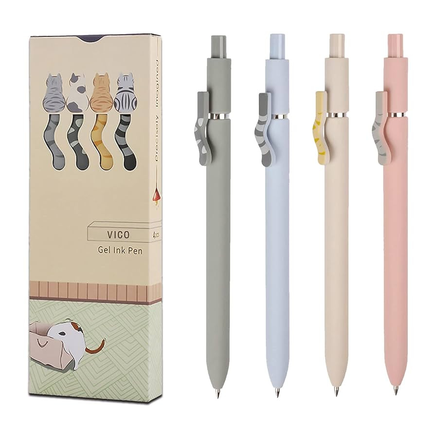 VICO Cute Cat Gel Pens – 4 Pack 0.5mm Fine Point Black Ink, Smooth Quick-Dry Writing Pens for S... | Amazon (US)