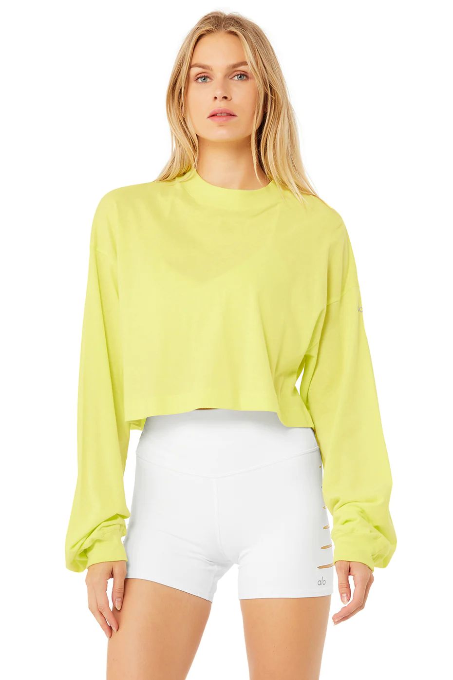 It Girl Crop Long Sleeve Sweatshirt in Shock Yellow, Size: Medium | Alo YogaÂ® | Alo Yoga