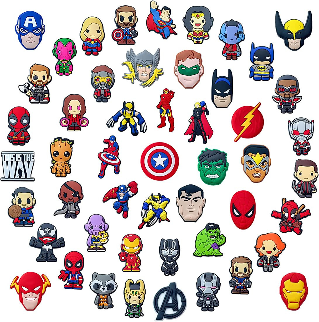 50 Pcs Superhero Crock Shoe Charms for Croc Boys, Cute Cartoon Bubble Slide Shoe Charms for Wrist... | Amazon (US)