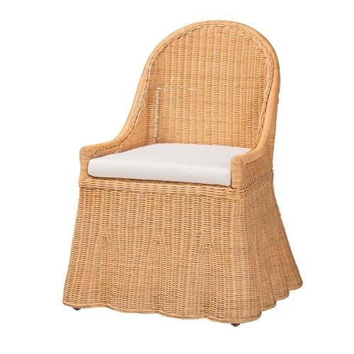 Bali & pari Maya Natural Rattan Accent Chair - Hand Woven Wicker Dining Chair with Scalloped Skirt and Cushion, Coastal Boho Style Seating for Dining or Living Room, Light Honey | Amazon (US)