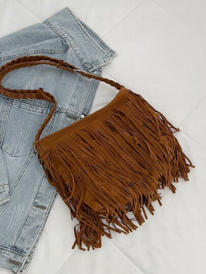 EMERY ROSE Fringe Decor Suede Crossbody Bag | SHEIN