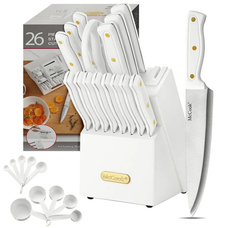 Knife set For Kitchen with Block,McCook MC703 White Kitchen Knife Sets with Built-in Sharpener,Cu... | Walmart (US)