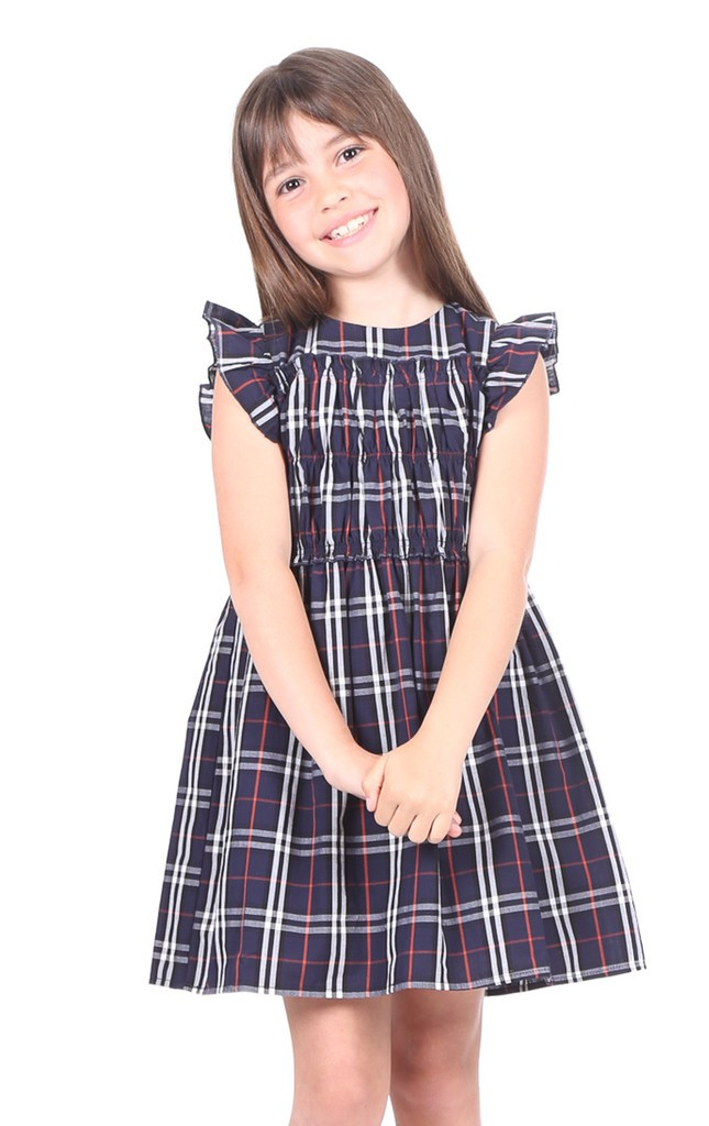 Girls Anya Dress in Navy Plaid | Duffield Lane