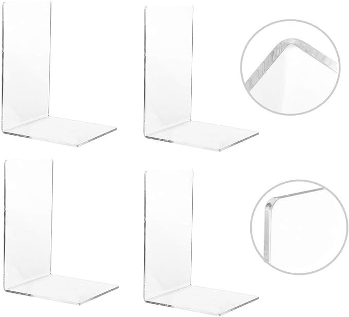 CY craft 4 Pieces Bookends,Clear Acrylic Bookends for Shelves,Heavy Duty Book Ends and Desktop Or... | Amazon (US)