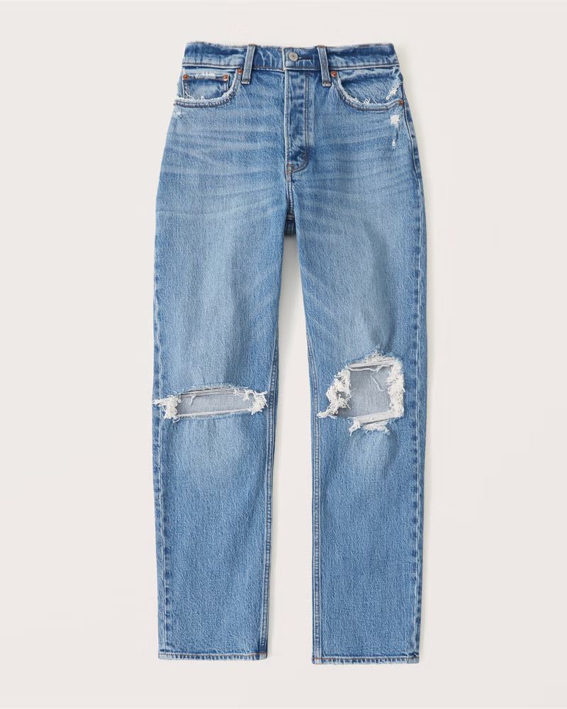 Abercrombie & Fitch Women's Curve Love High Rise Dad Jeans in Ripped Medium Wash - Size 29L | Abercrombie & Fitch (US)