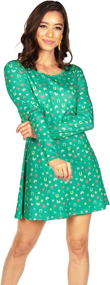 Tipsy Elves St. Patricks Day Dresses for Women - St Paddys Clover and Charms Allover Print Long S... | Amazon (US)