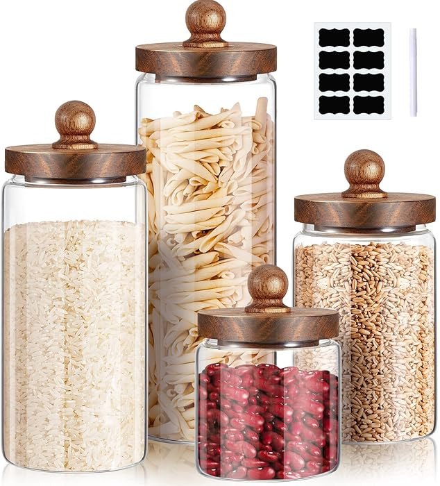 Gerrii Glass Storage Jars Set of 4, Clear Food Storage Containers with Wooden Lids Airtight Kitch... | Amazon (US)