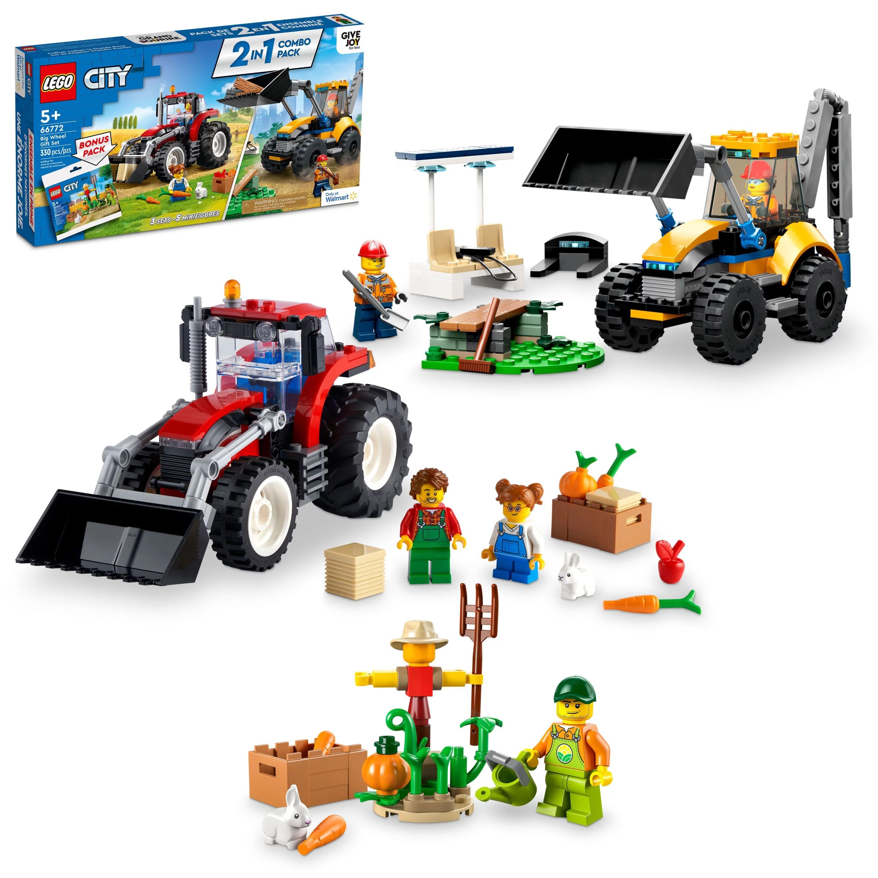 LEGO City Big Wheel Gift Set 66772, 2 in 1 Tractor and Construction Digger Building Toy Plus Farm... | Walmart (US)