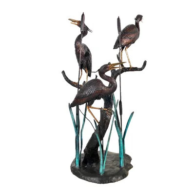Bronze Three Herons in Grass Fountain Sculpture | Wayfair North America