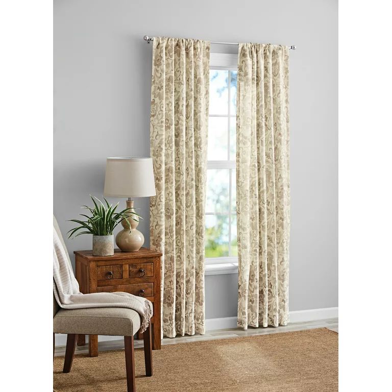 Mainstays Southport Ivory Floral Print Light Filtering Rod Pocket Curtain Panel Pair, 40" x 84" | Walmart (US)