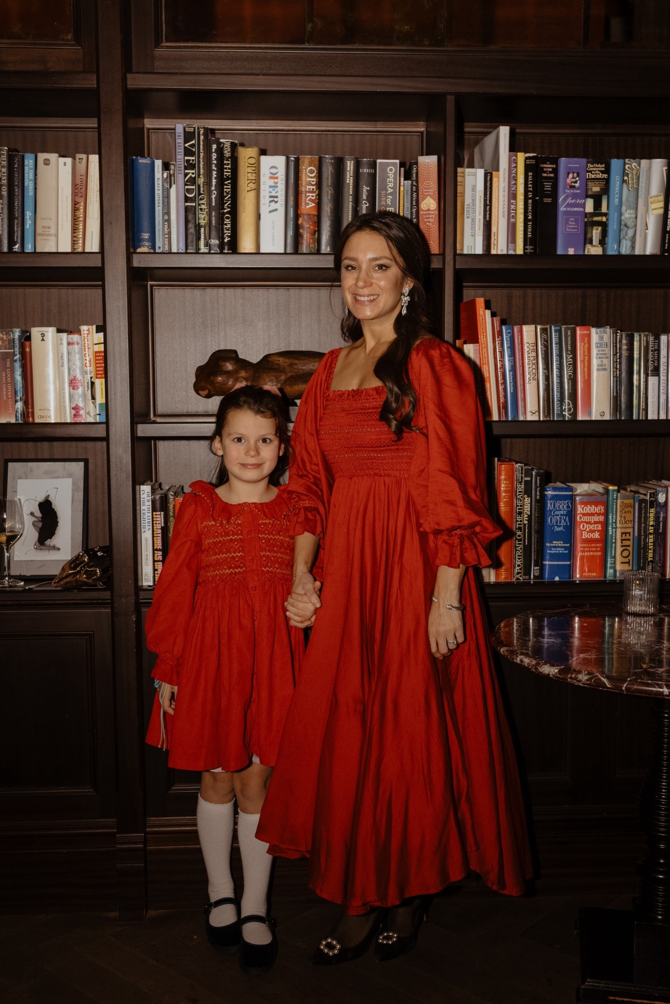 The perfect Christmas dress is silk cotton red, beautifully matching smocked dress for my little too 