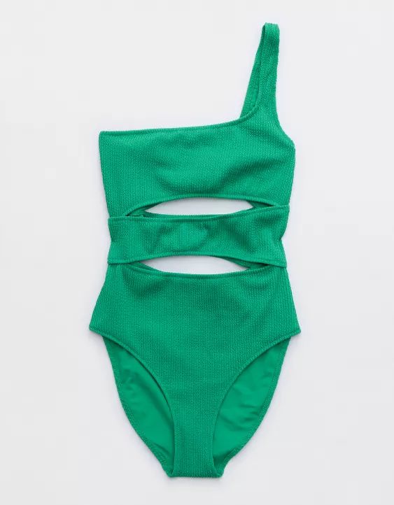 Aerie Crinkle Cut Out One Shoulder One Piece Swimsuit | Aerie