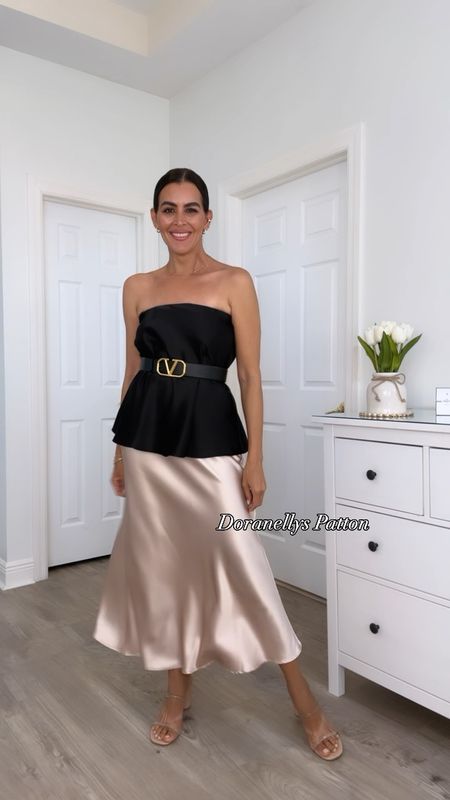 Wearing a size S in the black skirt and M in the champagne color. Maison Valentino belt in 85cm, so I can wear it on my hips too. 

#LTKSeasonal #LTKWedding #LTKU