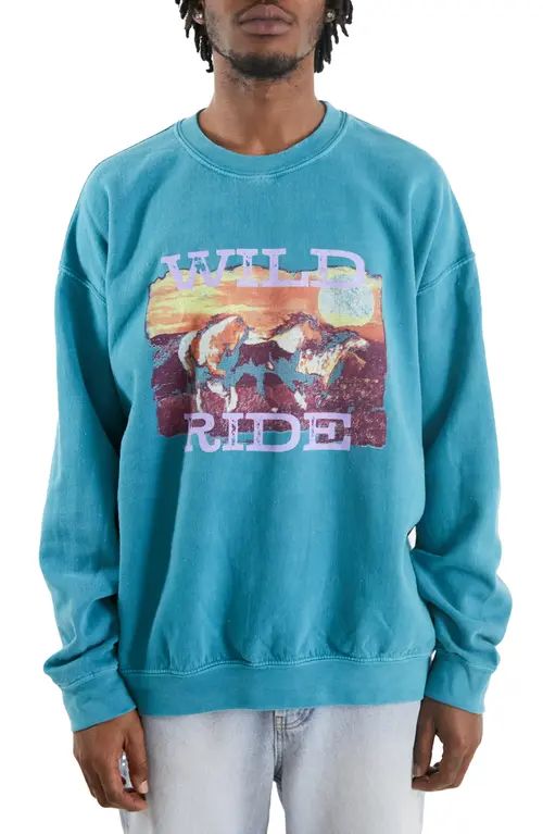 BDG Urban Outfitters Wild Ride Oversize Crewneck Sweatshirt in Teal at Nordstrom, Size Large | Nordstrom