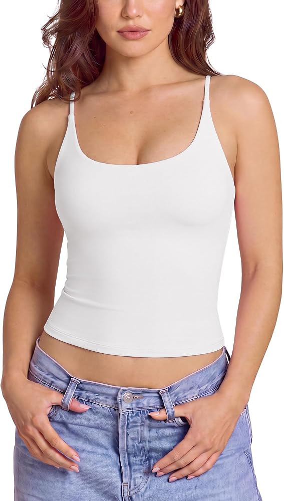 SUUKSESS Women Padded Scoop Neck Tank Tops Double Line Going Out Basic Camisole Top | Amazon (US)