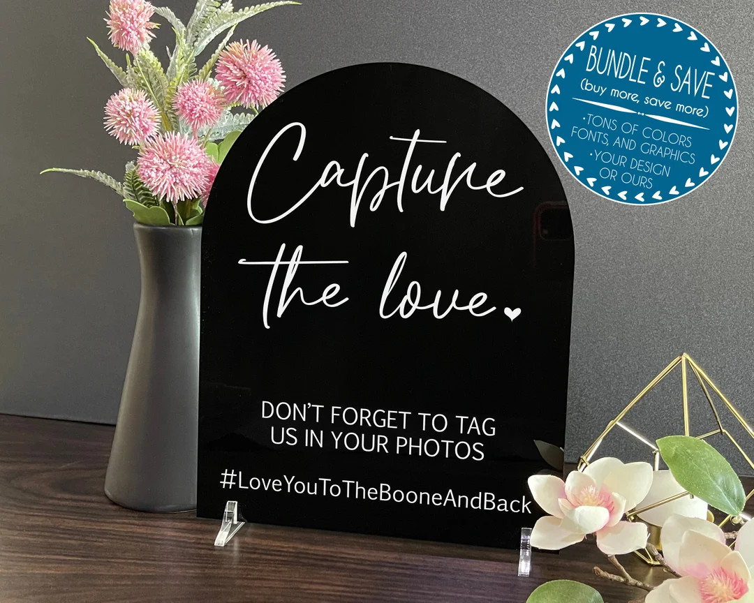 Wedding Hashtag Custom Acrylic Sign Capture the Love Wedding - Etsy | Etsy (US)