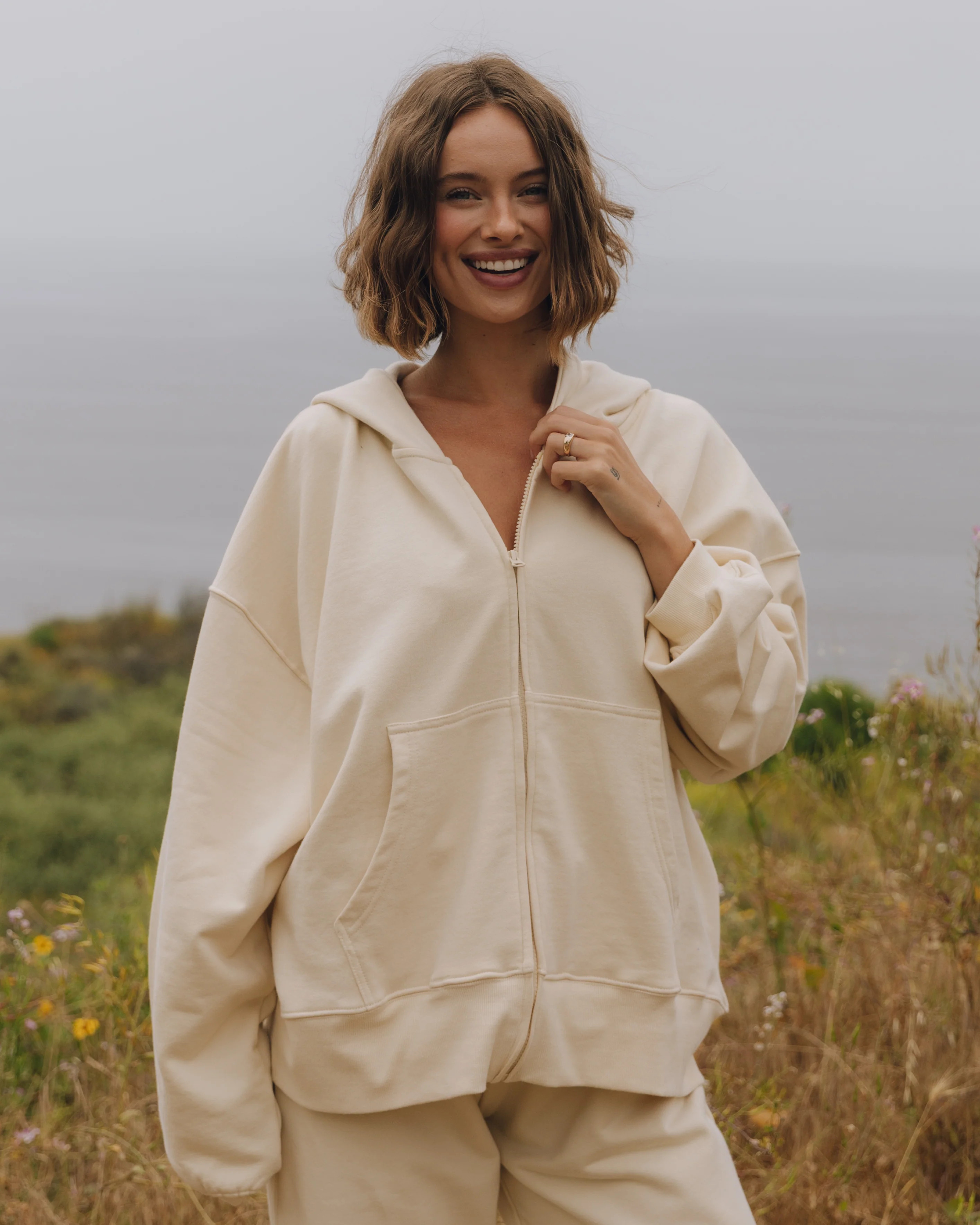Oversized Zip Hoodie - Sand | Daily Drills