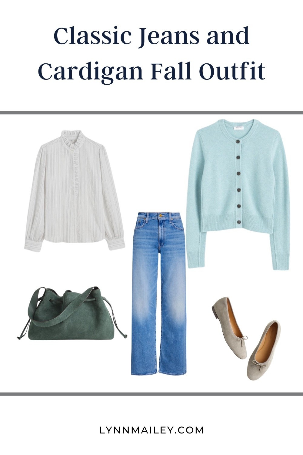 A crisp blouse with wide leg jeans and a cardigan - an elevated fall look that makes classic style simple for women 40+.

#LTKStyleTip #LTKxMadewell #LTKWorkwear