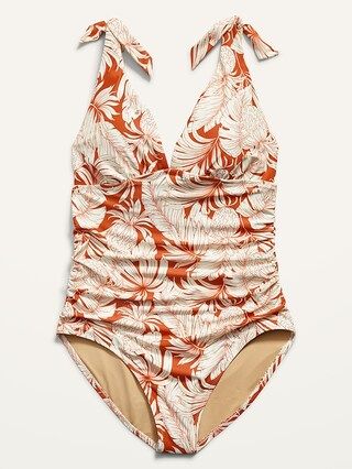 Tie-Shoulder Ruched Plunge One-Piece Swimsuit for Women | Old Navy (US)