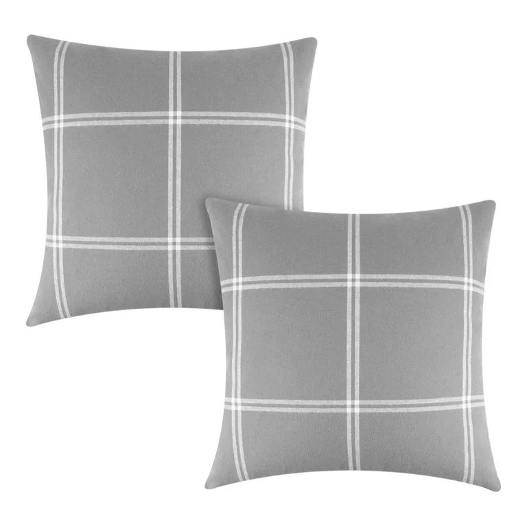 Better Homes & Gardens Reversible Windowpane Plaid to Solid Decorative Throw Pillow Cover, 2 Pack | Walmart Online Grocery