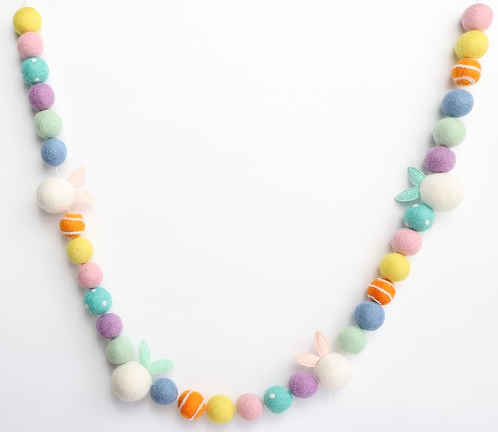Mini Felt Factory | Easter Felt Garland ~7Ft Pom Balls 2.5 cm 100% Pastel Wool Ornament Bunny Sea... | Amazon (US)