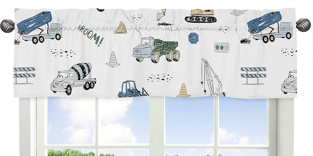 Sweet Jojo Designs Construction Truck Window Treatment Valance - Grey Yellow Black Blue and Green... | Amazon (US)