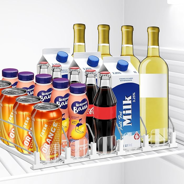 Drink Organizer for Fridge, 5 Row Automatic Pusher Glide, Adjustable Width Soda Can Dispenser for... | Amazon (US)