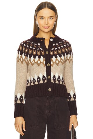 Veronica Beard Christina Fairisle Cardigan in Raisin Multi from Revolve.com | Revolve Clothing (Global)
