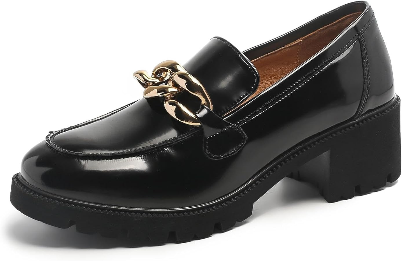 Chunky Loafers Women Platform Loafers for Women Comfort Slip-on Loafers with Chain Faux Leather | Amazon (US)