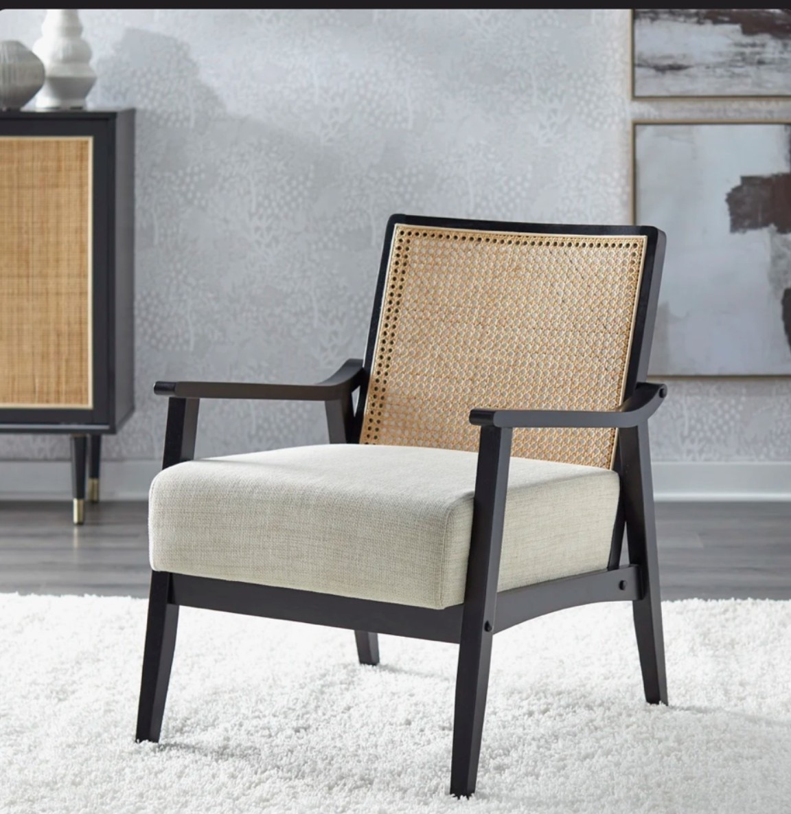 Shonda Cane and Solid Wood Accent Chair