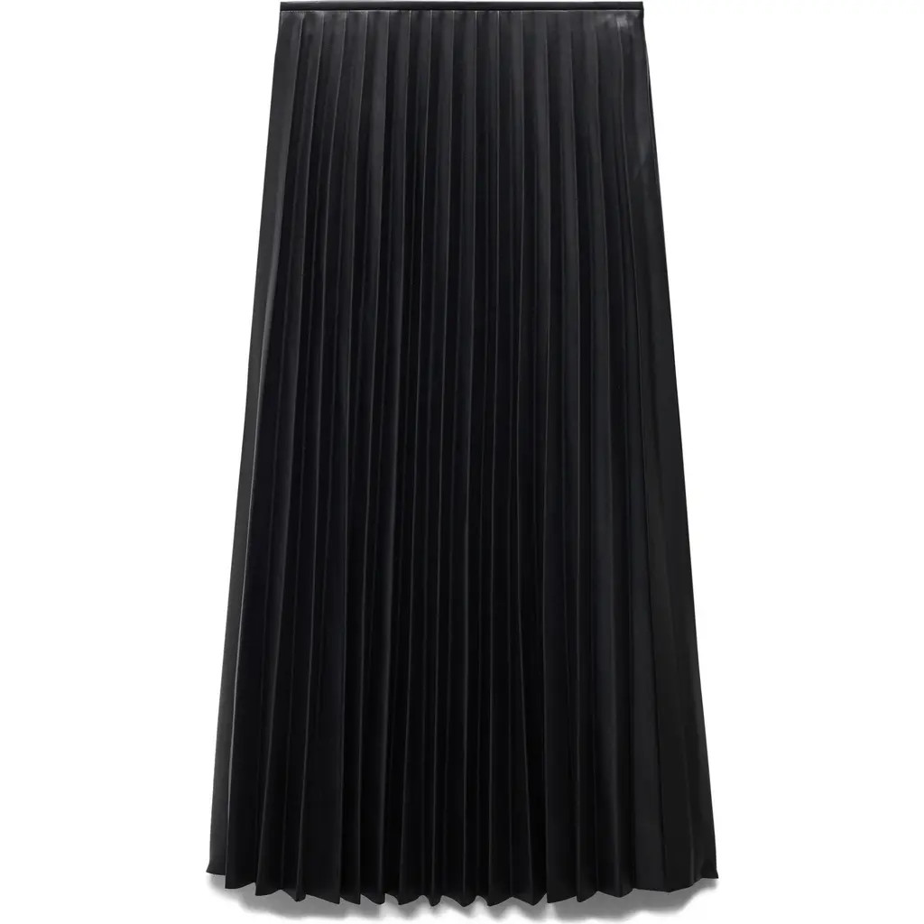 MANGO Pleated Faux Leather Midi Skirt in Black at Nordstrom, Size X-Small | Nordstrom
