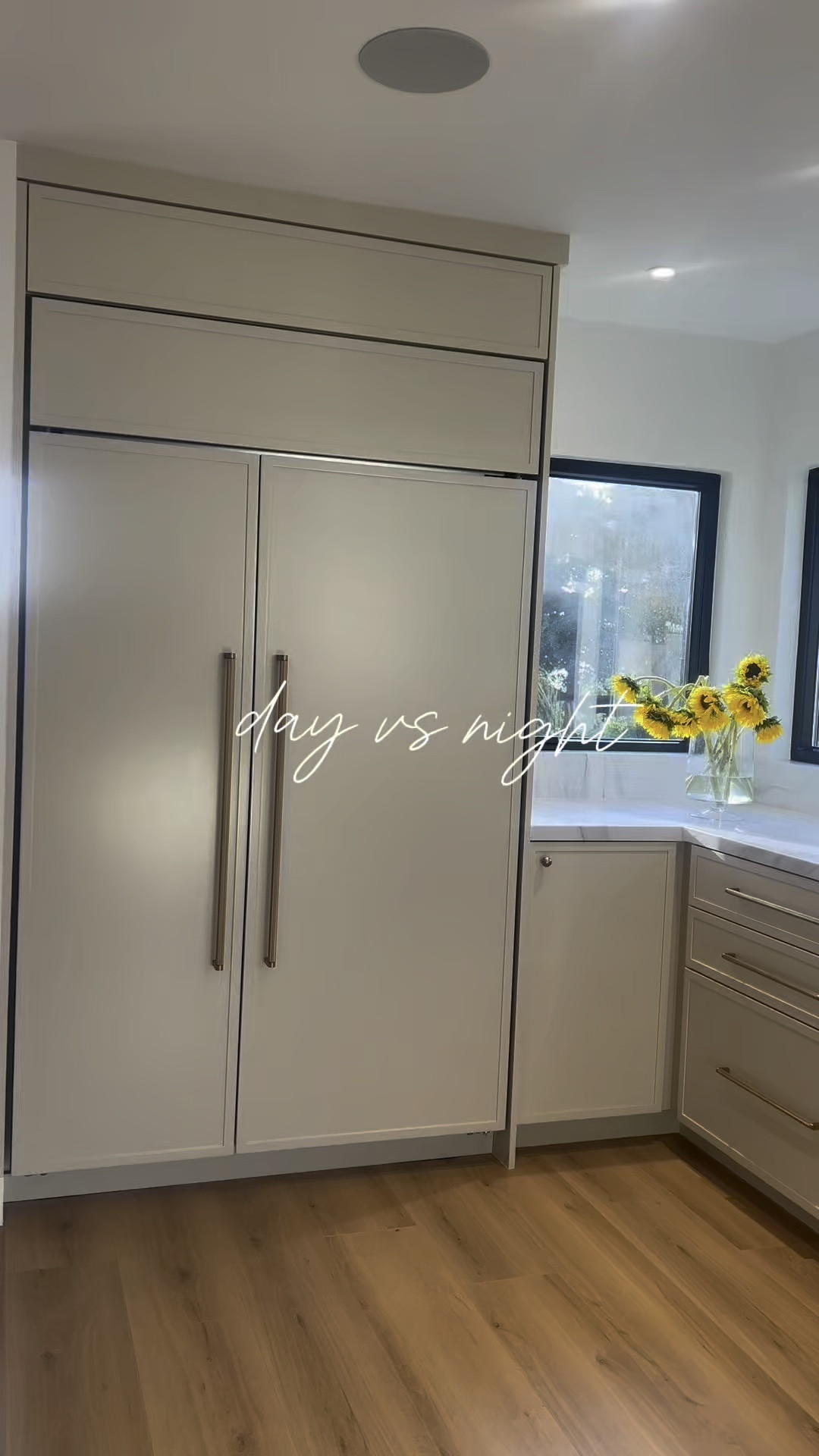 Built in panel ready fridge and stainless steel and brass range