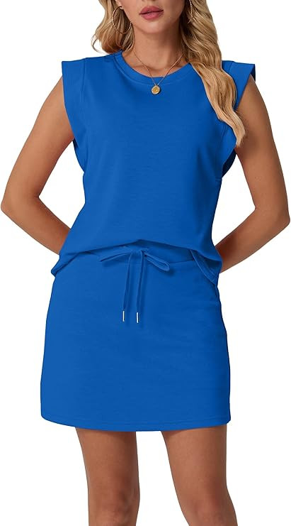 GRECERELLE 2026 Women's Summer 2 Piece Skort Set Cap Sleeve Round Neck Top & Tennis Skirt with Po... | Amazon (US)