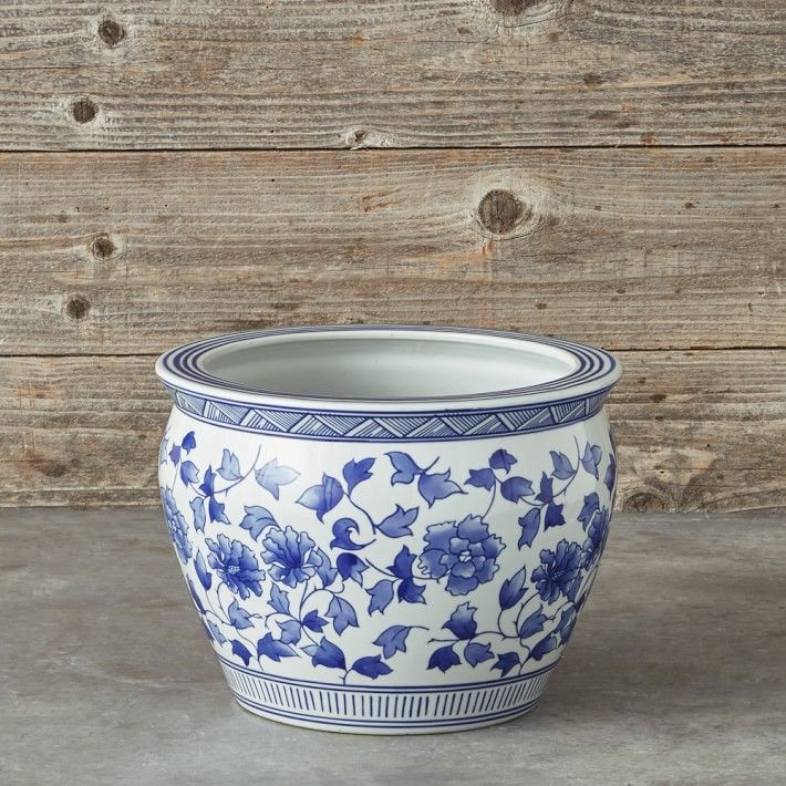 Blue & White Ceramic Planter, Large | Williams-Sonoma