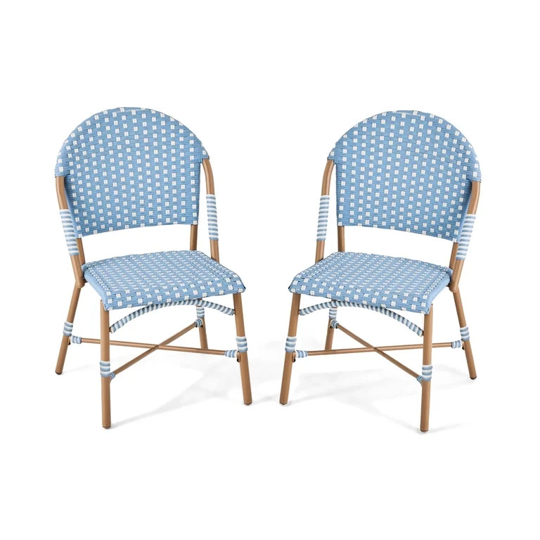 Better Homes & Gardens Lilah 2-Piece Steel Outdoor Wicker Bistro Chairs, Blue & White | Walmart (US)
