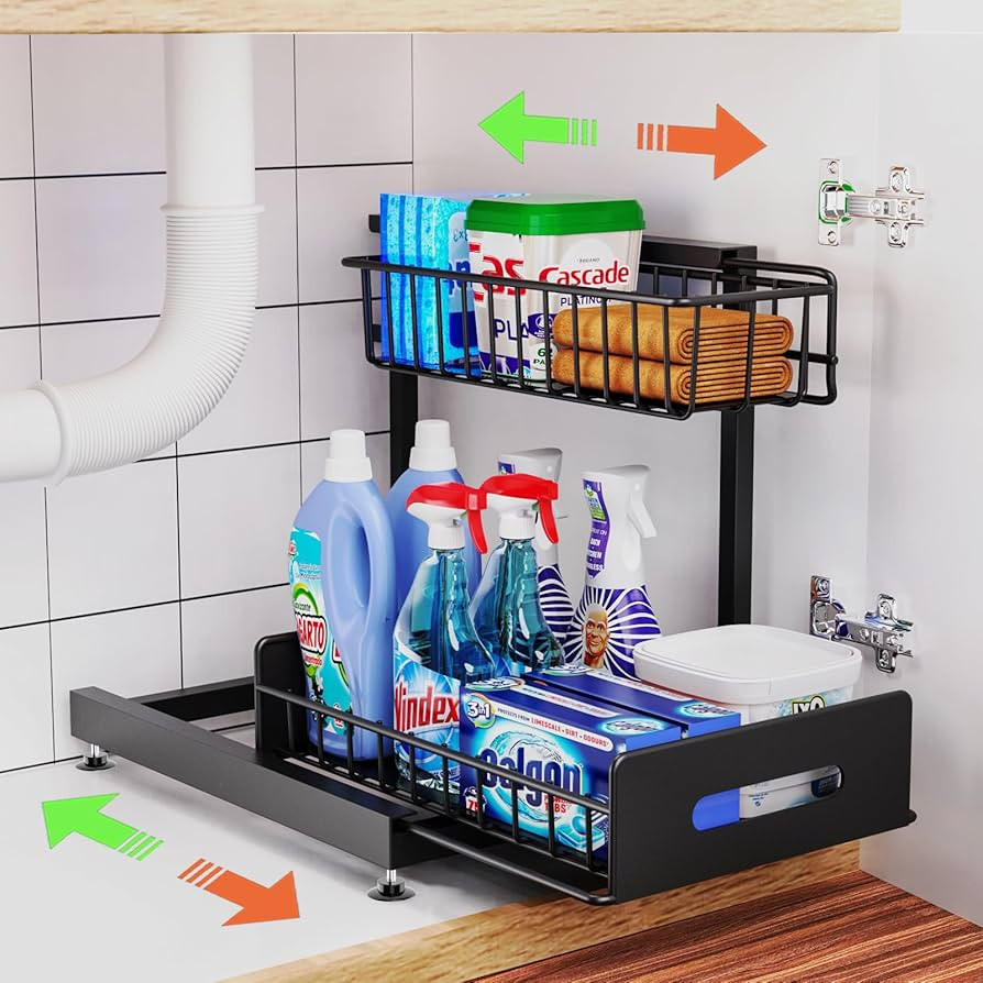 Under Sink Organizer And Storage,Pull Out Cabinet Organizer,2-Tier Slide Out Kitchen Basket Sink ... | Amazon (US)