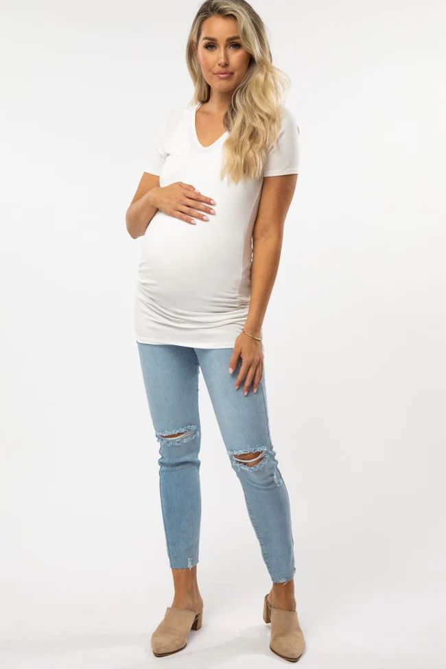 Light Blue Ripped Knee Maternity Skinny Jeans | PinkBlush Maternity