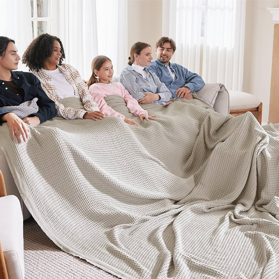 Bedsure 100% Cotton Large Blankets Oversized King for Bed - Waffle Weave Blankets for Spring, Lig... | Amazon (US)