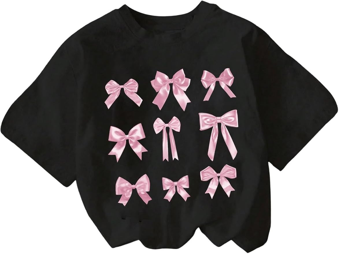 Girl's Graphic Print Tee Shirt Round Neck Short Sleeve T Shirts Summer Cute Trendy Tops | Amazon (US)