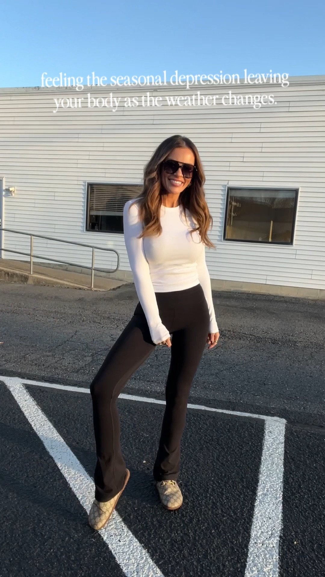 First day of warm weather for us here and actually got to leave the house without a coat ALL DAY. Iykyk with this top and pants— so comfy. Always wearing these basics. I think I have this shirt in every single color bc it’s just one of *those* shirts. The flared leggings are also a big fave! I have so many pairs + a really good Amazon alternative! 

Size XS in top
Size 4 in leggings

#LTKStyleTip #LTKSeasonal #LTKSpringSale