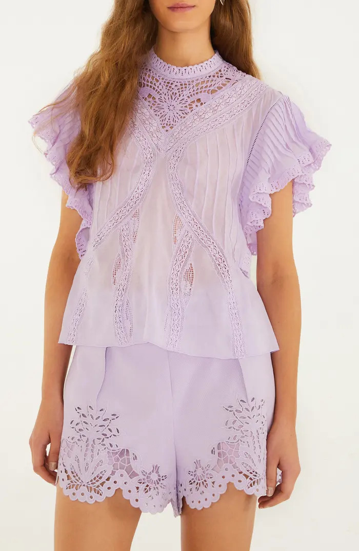 Lace Ruffle Sleeve Organic Cotton Top | Nordstrom