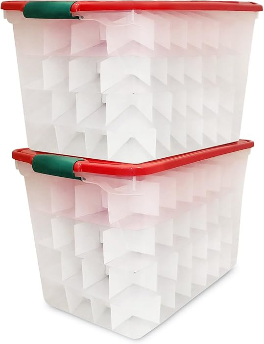 HOMZ 2-Pack Holiday Tote, Clear Plastic Storage Bins w/Lids & Dividers, 112 Quart, Red - Stackabl... | Amazon (US)