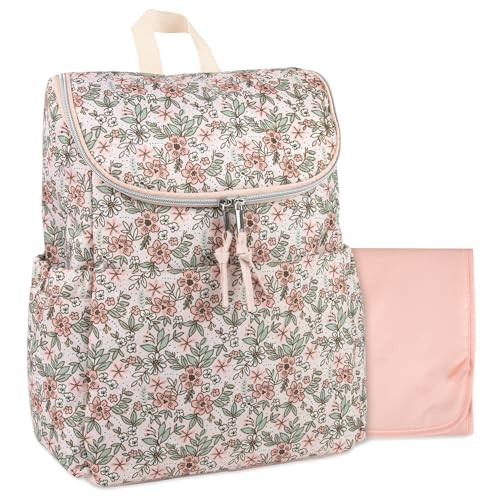 Multi-Function Floral Diaper Backpack and Travel Nappy Baby Bag with Changing Pad and Stroller Straps (Freshly Floral) | Amazon (US)