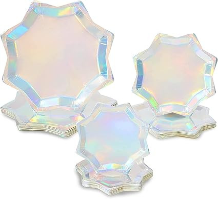 Holographic Octagon Shaped Party Plates, Iridescent Plates in 3 Sizes (72 Pack) | Amazon (US)