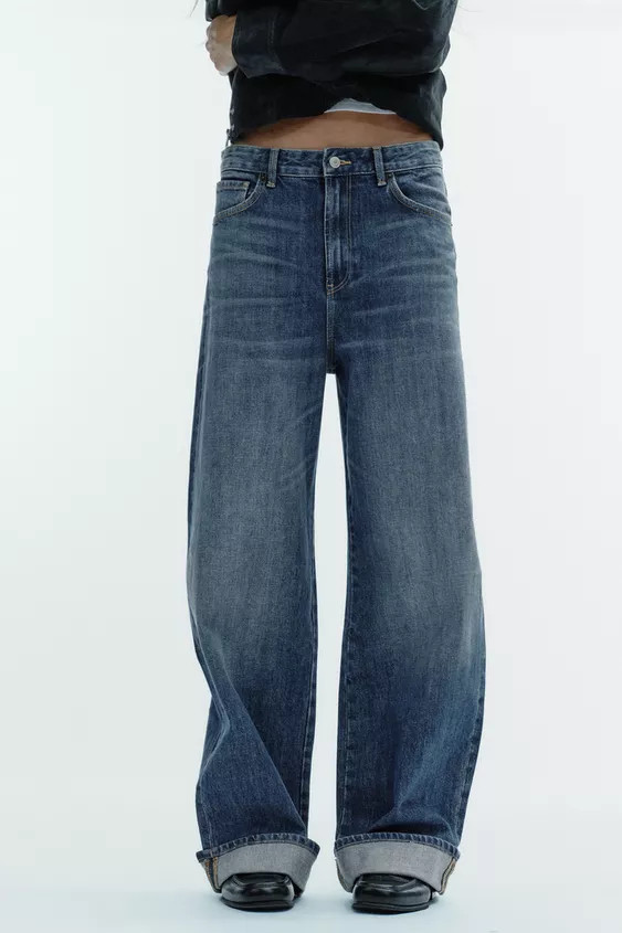 TRF BAGGY FOLDED MID-WAIST JEANS | Zara UK