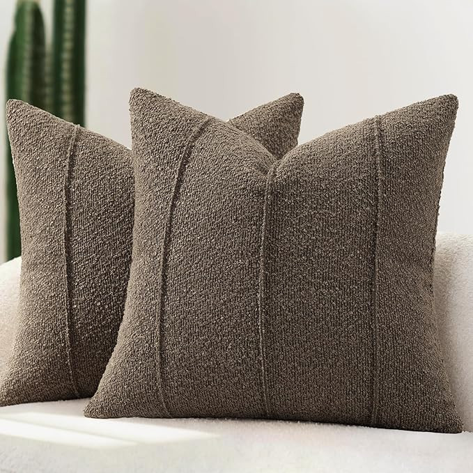 YCOLL Textured Boucle Throw Pillow Covers 20x20 Pack of 2 - Soft Neutral Striped Cushion Covers, ... | Amazon (US)