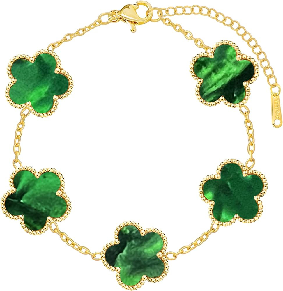 Four Leaf Clover Bracelet for Women 18K Gold Plated Stainless Steel Lucky 4 Leaf Chain Link Adjus... | Amazon (US)