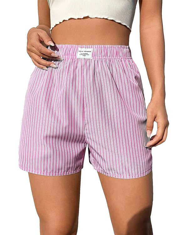 SOLY HUX Women's Striped Shorts Elastic High Waisted Straight Leg Summer Shorts | Amazon (US)