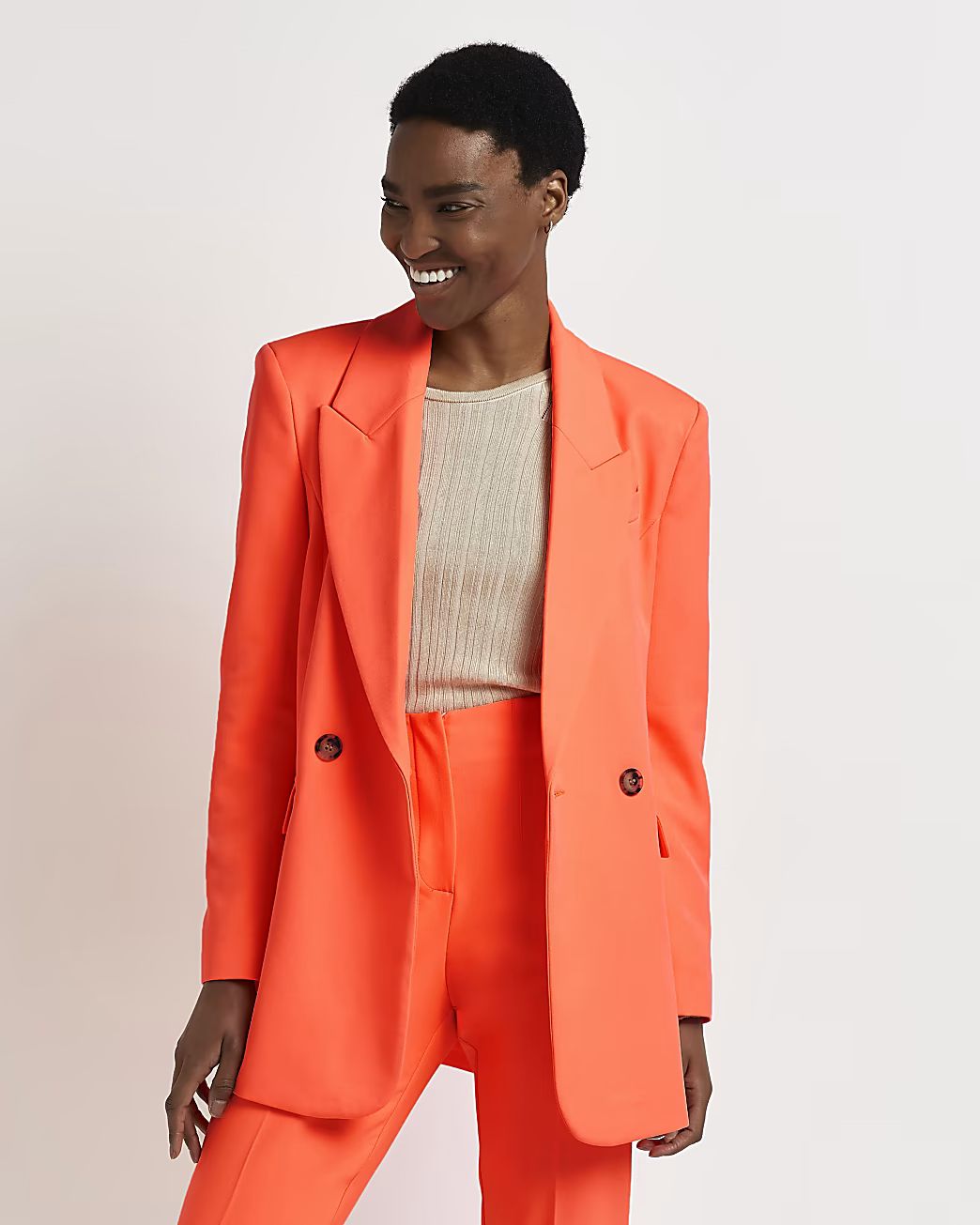 Coral structured double breasted blazer | River Island (UK & IE)